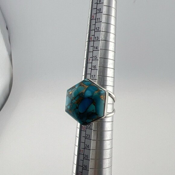 JAY KING Ring Turquoise w/ Copper Matrix 925 Sterling Silver Domed Sz 9 DTR Blue - Picture 10 of 10